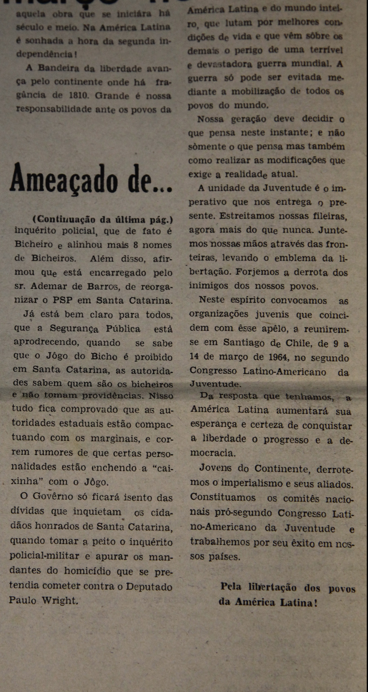 Reunião da Comissão Estadual da Verdade e Justiça Paulo Stuart Wright. Jornal de 1963. Foto: Miriam Zomer