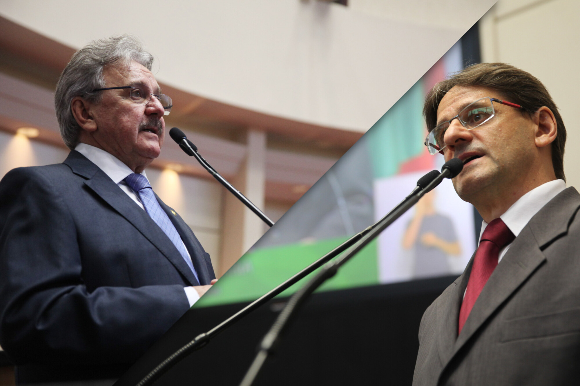 Moacir Sopelsa (e) e Neodi Saretta, novos líderes do PMDB e do PT, respectivamente. FOTOS: Lucas Gabriel Diniz/Agência AL