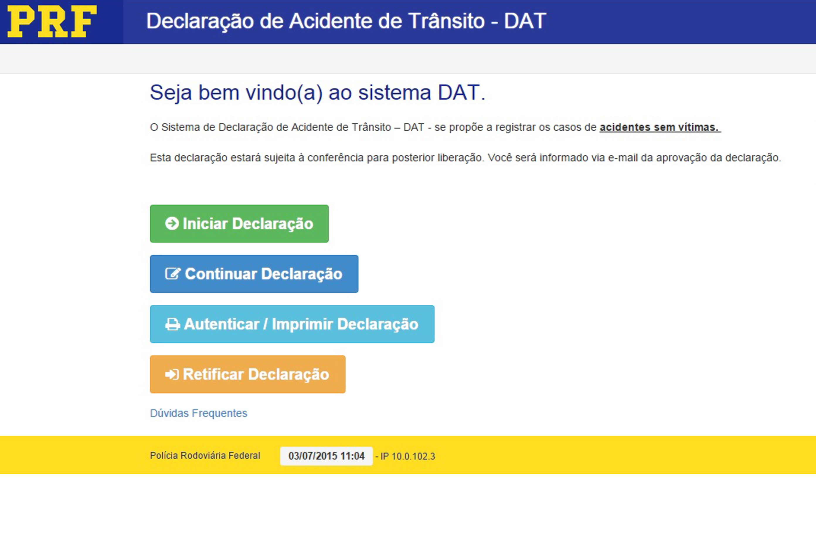 Declaração de Acidentes pela Internet