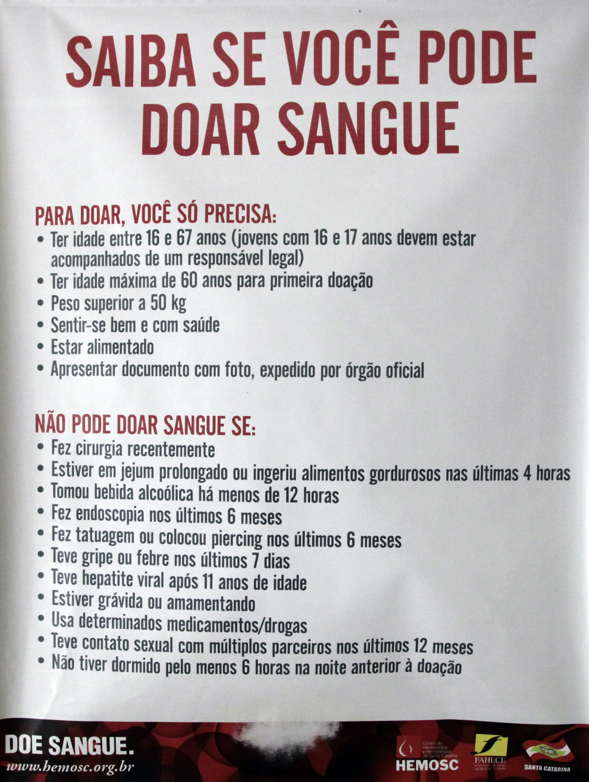 HEMOSC - Estoque e doação de sangue.
