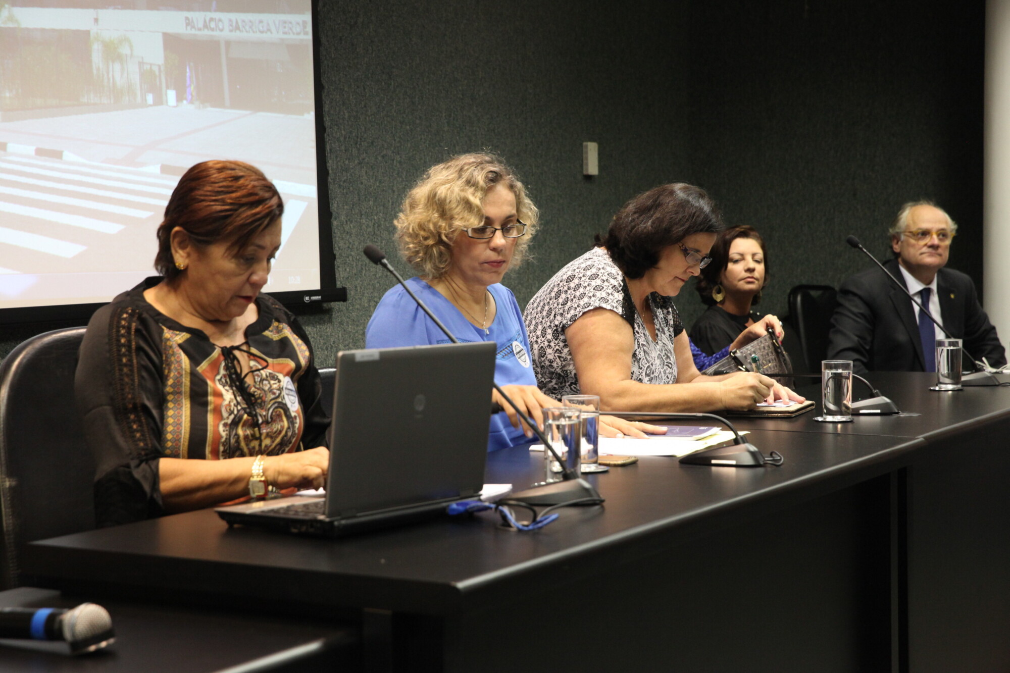 Deputada Ana Paula, presidente da comissão, e deputado Dr. Vicente na mesa dos trabalhos da audiência
