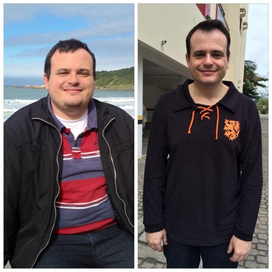 O antes (113 kg) e o depois de Gelsom, 35 quilos mais magro