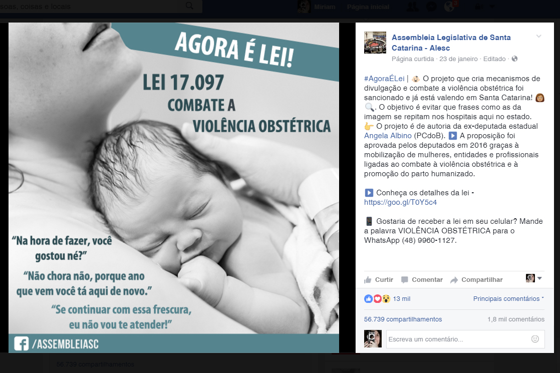 Página da Assembleia Legislativa no Facebook