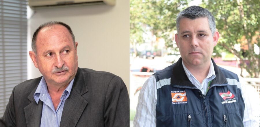 O prefeito Avelino Menegolla (e) e o coordenador da Defesa Civil Luciano Peri
