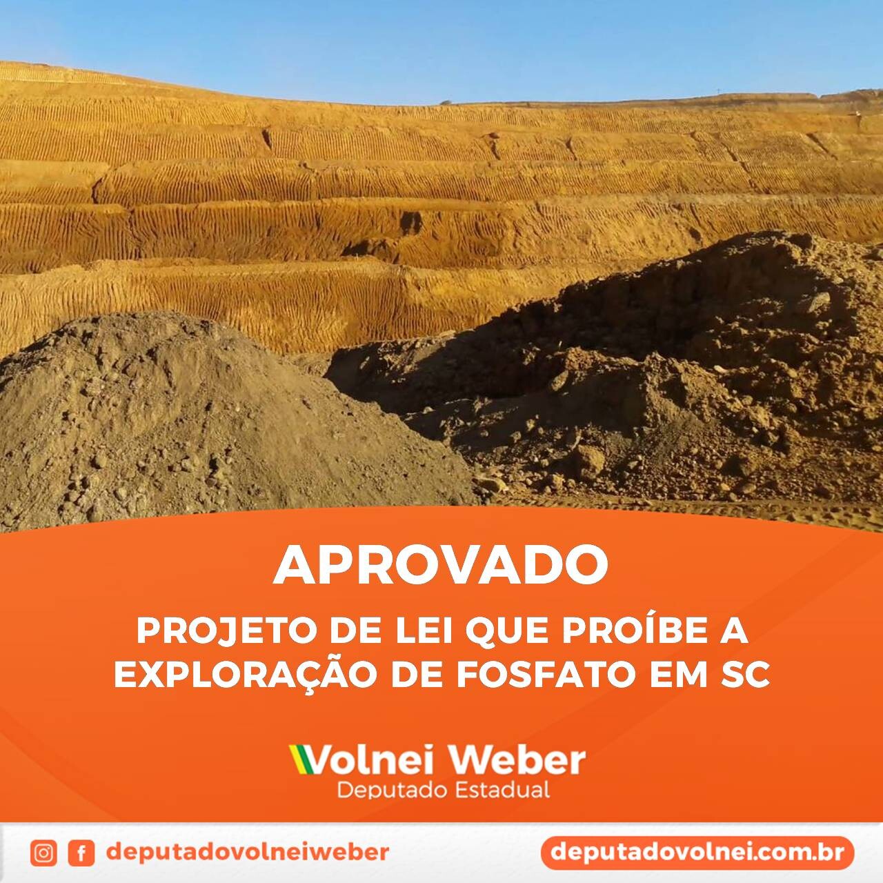 Plenário aprova projeto de Weber que proíbe exploração de fosfato em SC