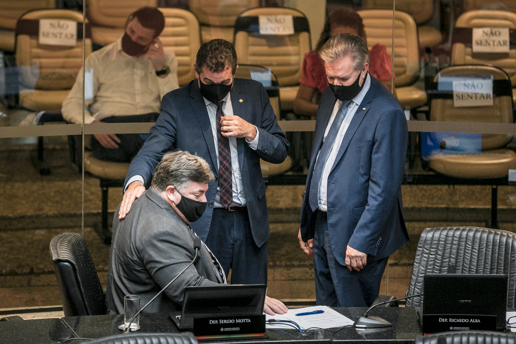 Deputado Sérgio Motta (Republicanos), Deputado Valdir Cobalchini (MDB) e Deputado Cesar Valduga (PCdoB)