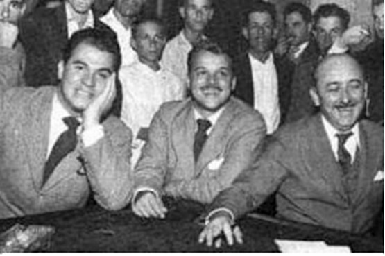 Volney Collaço com Paulo Konder Bornhausen e o governador Jorge Lacerda em reunião no Sul catarinense. Fonte: FLORIPA25. “Causos” da Assembleia.