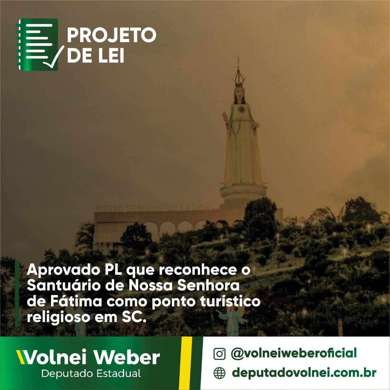 PL de Weber reconhece Santuário de N.Sra. de Fátima como ponto turístico