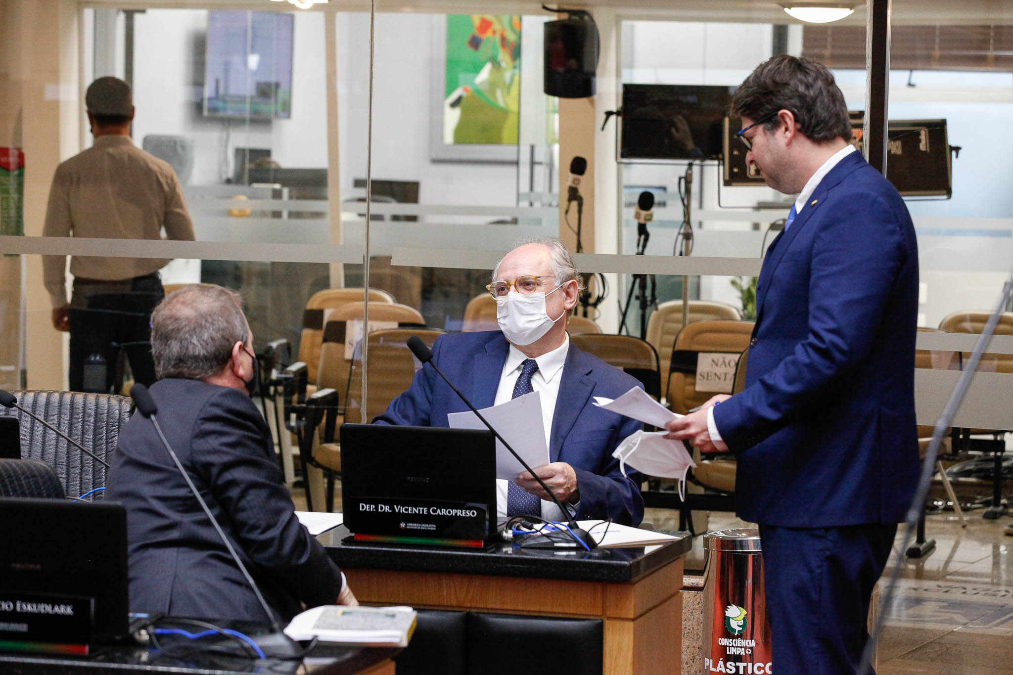 Deputado Maurício Eskudlark (PR), Deputado Vicente Caropreso (PSDB), Deputado Tiago Bolan Frigo (PSL)