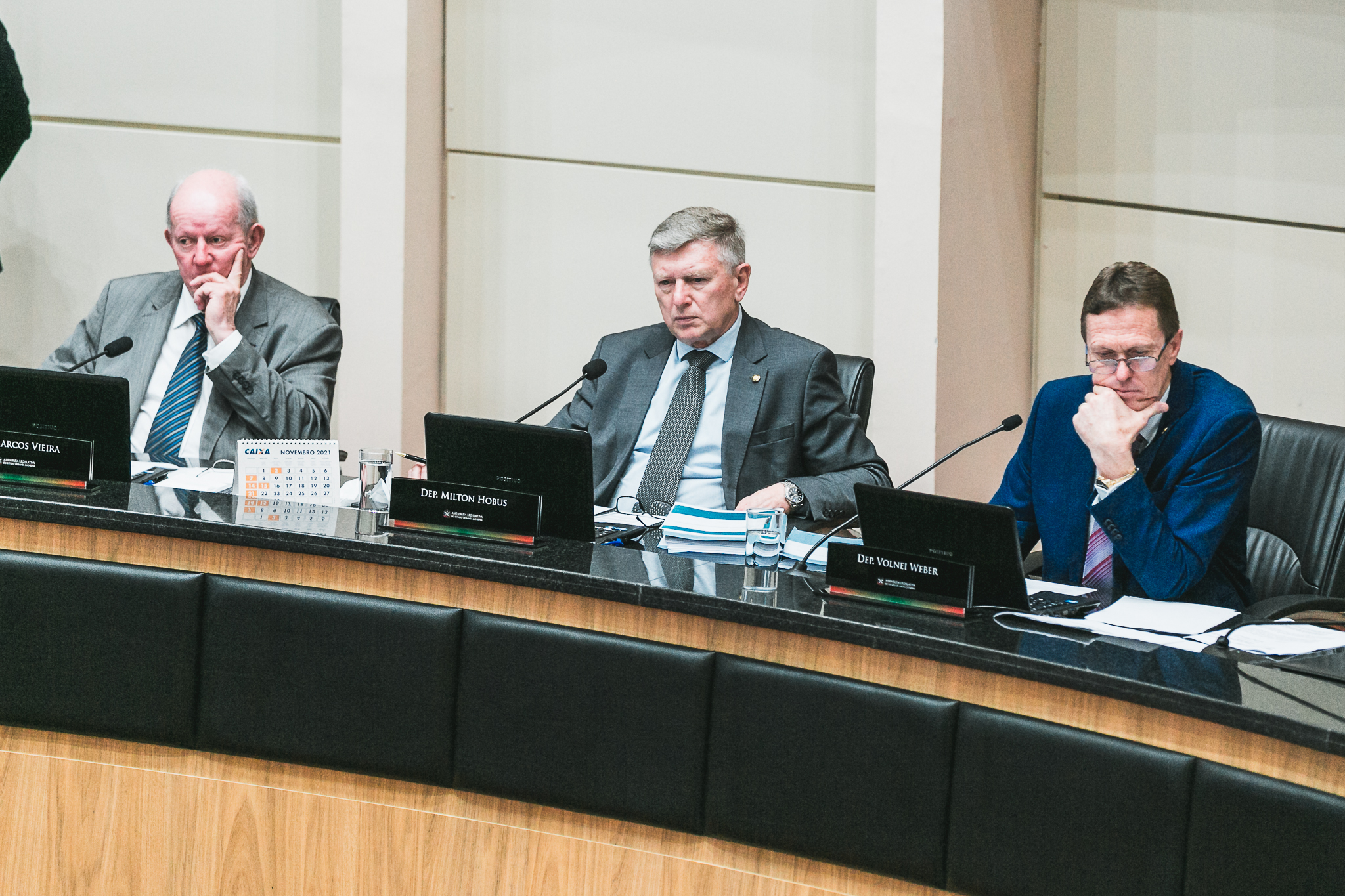 Deputado Marcos Vieira (PSDB) - Deputado Milton Hobus (PSD) - Deputado Volnei Weber (MDB)