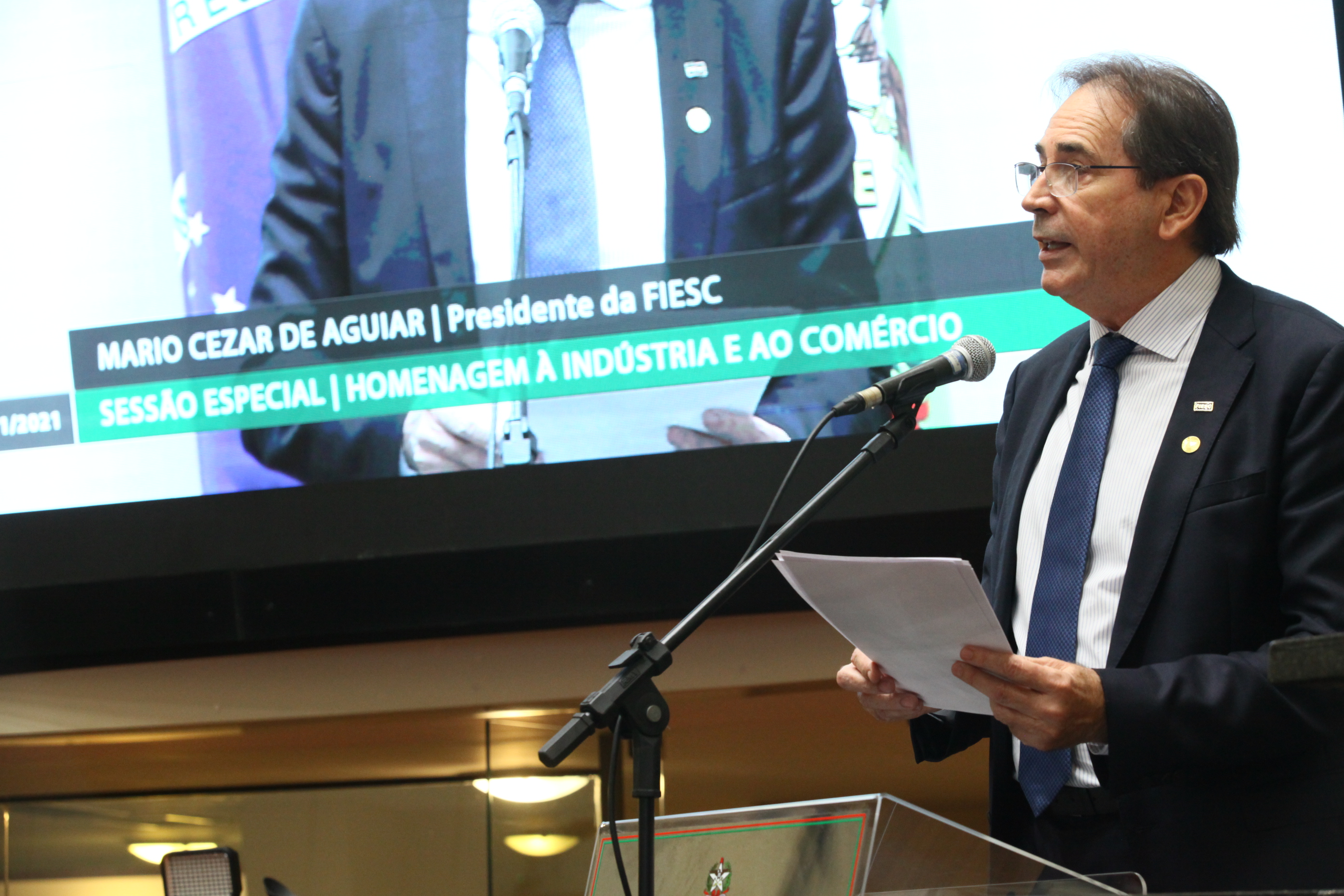 Sessão Especial em Homenagem à Indústria e ao Comércio de SC - Mario Cesa de Aguiar, presidente da FIESC