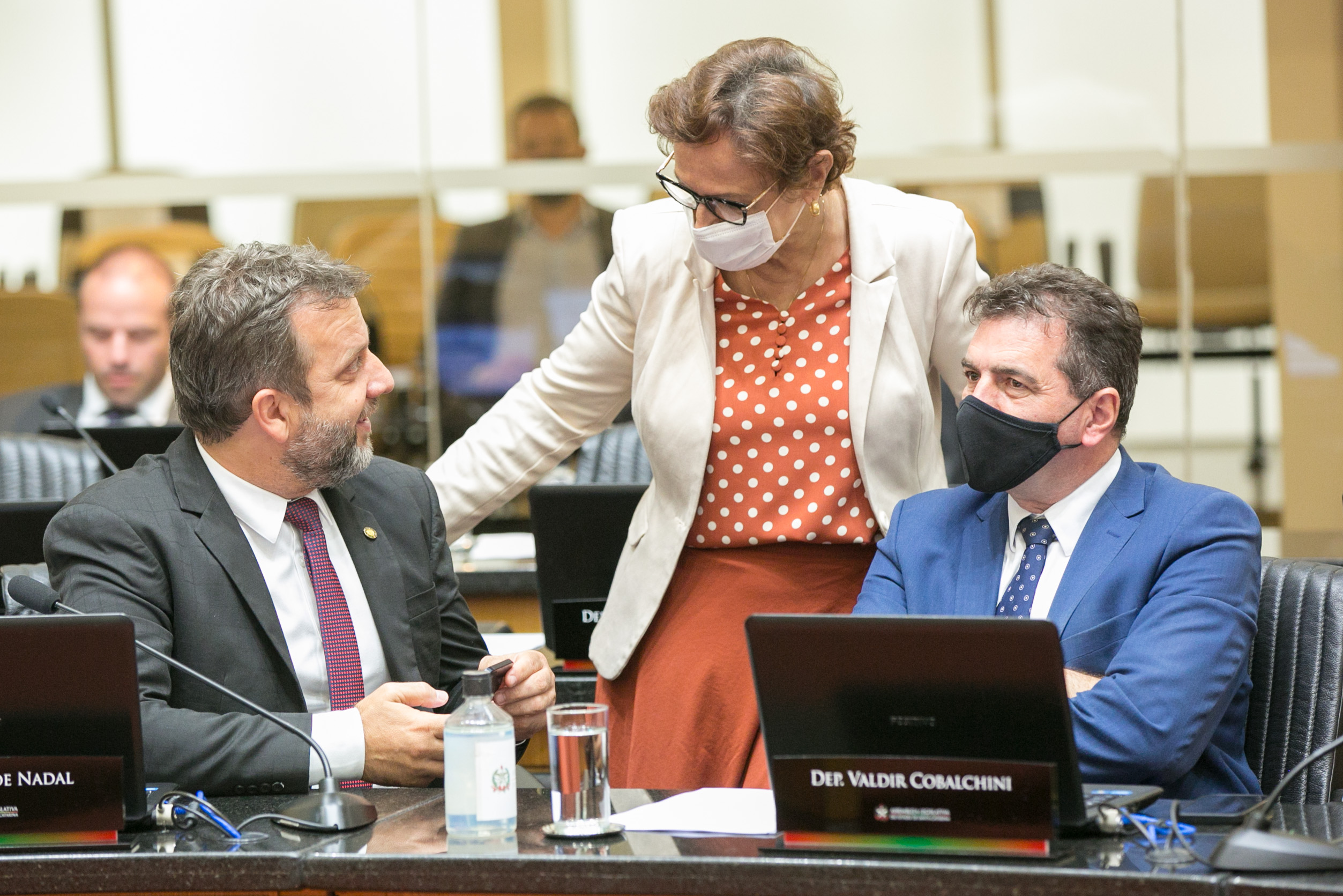 Deputado Jerry Comper (MDB), Deputada Dirce Heiderscheidt (MDB) e Deputado Valdir Cobalchini (MDB)