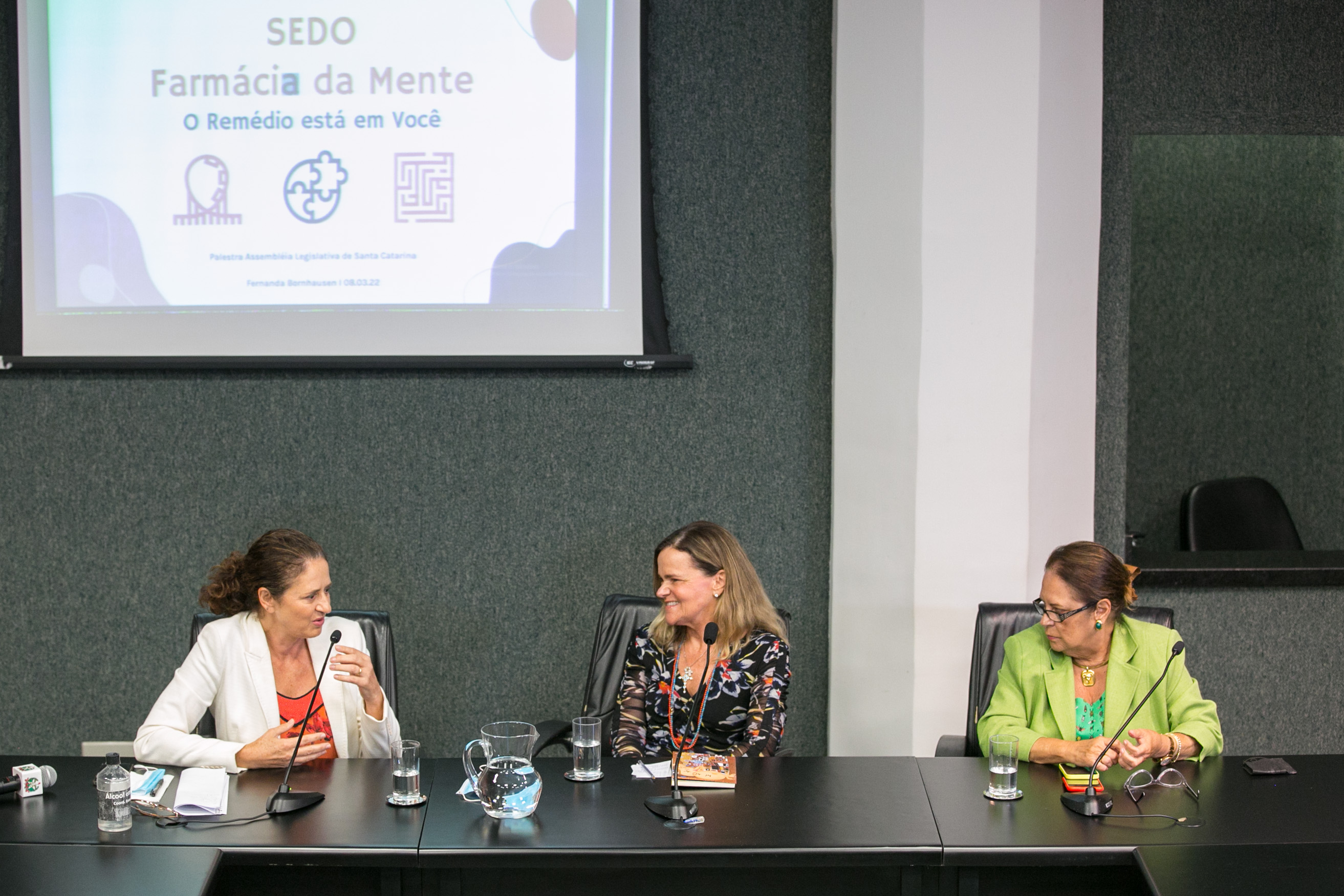 Deputada Marlene Fengler (PSD), Palestrante Fernanda Bornhausen e Deputada Ada De Luca (MDB)