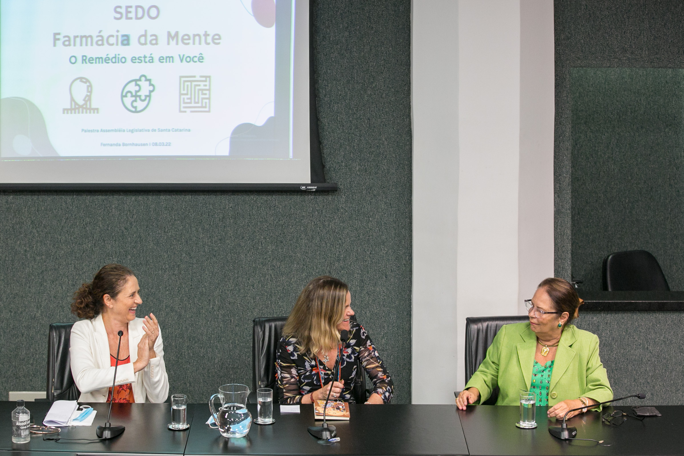 Deputada Marlene Fengler (PSD), Palestrante Fernanda Bornhausen e Deputada Ada De Luca (MDB)