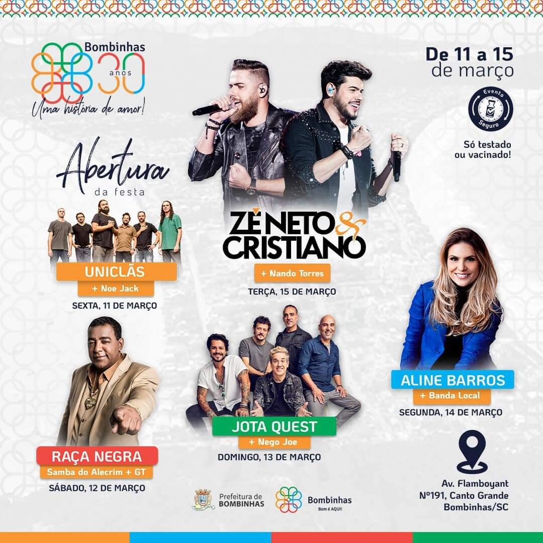 Paulinha e prefeito Paulinho anunciam shows nacionais nos 30 anos de Bombinhas