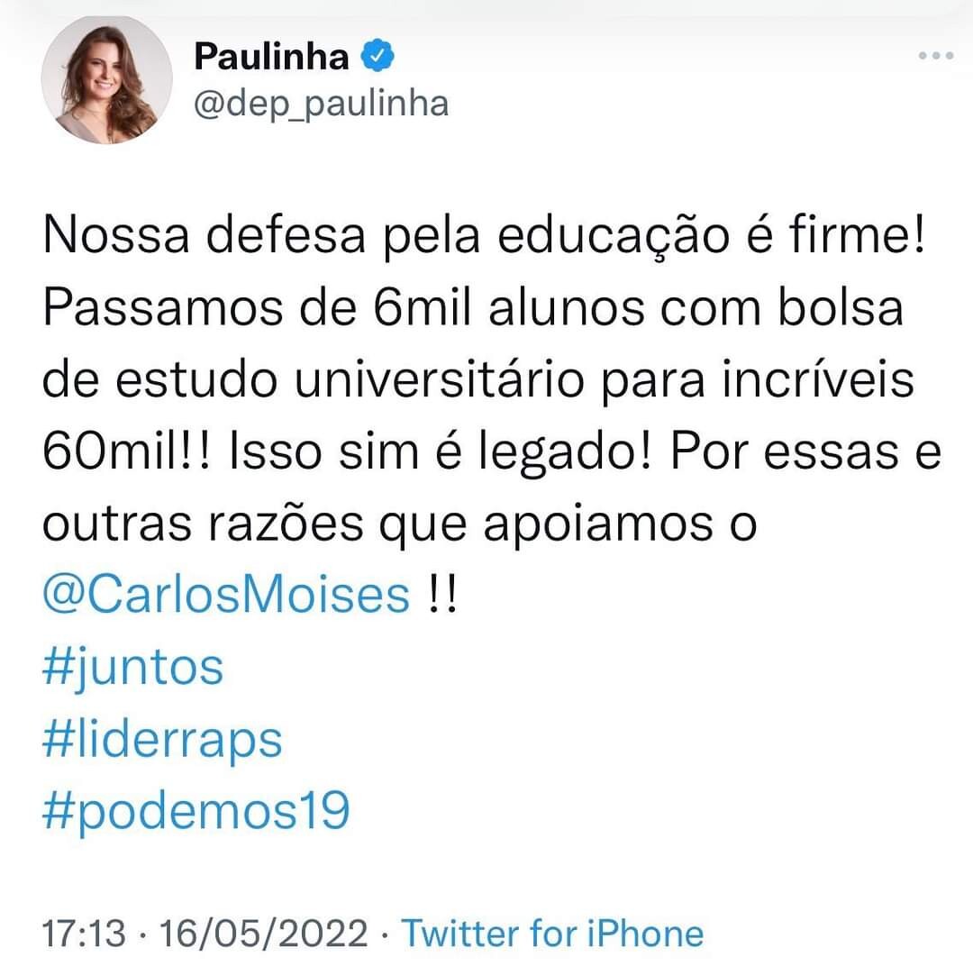 Paulinha enaltece investimentos do Estado em educação