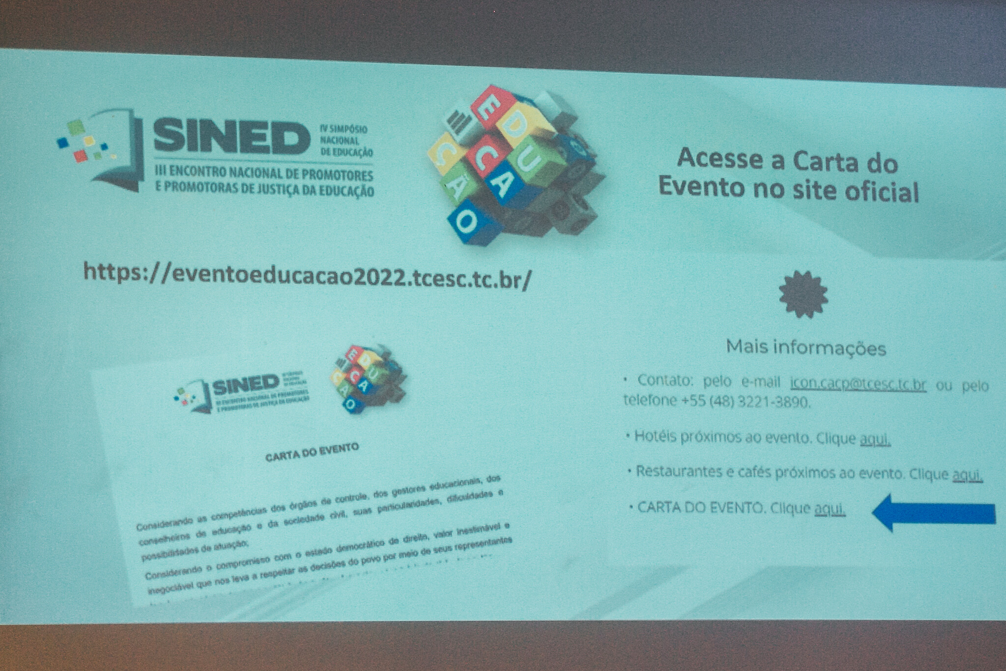 Acesso à carta do seminário no site do Tribunal de Contas do Estado (TCE)