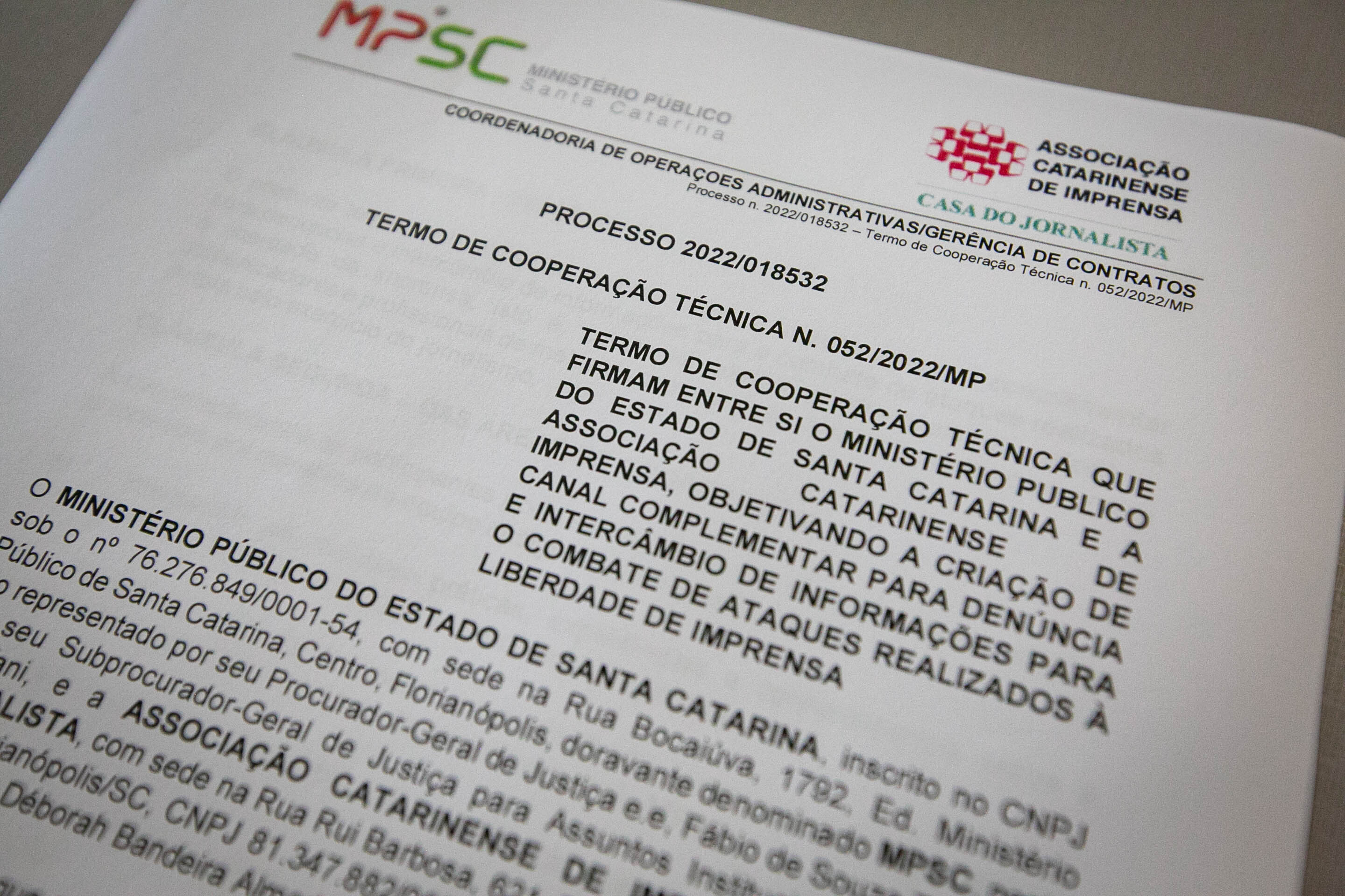 Documento assinado na sede do MPSC