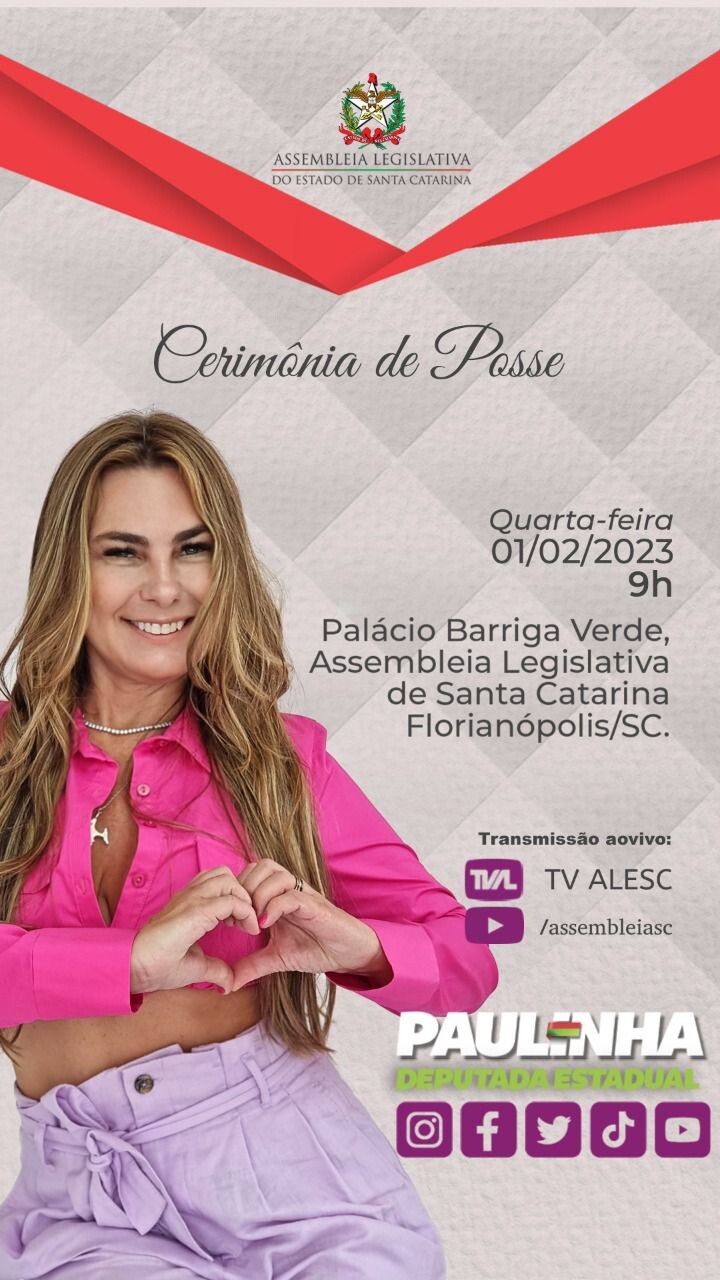 Convite da deputada Paulinha para a cerimônia de posse. FOTO: Divulgação