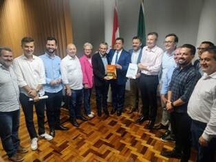 Deputado Napoleão Bernardes e representantes do Vale Europeu em reunião na Secretaria de Infraestrutura