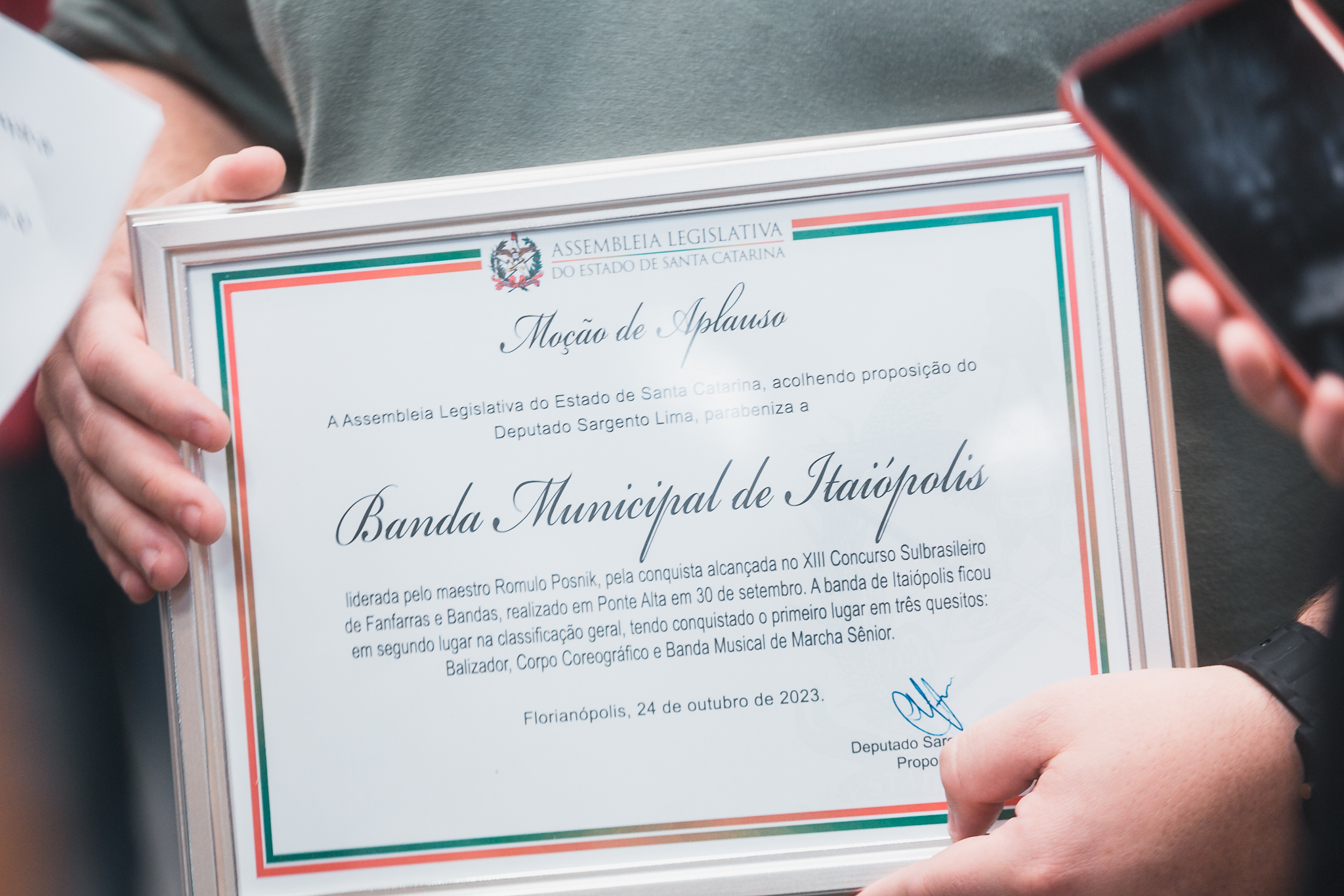 Moção de Apluso – Banda Municipal de Itaiópolis e o Maestro Romulo Posnik – Dep. Sargento Lima