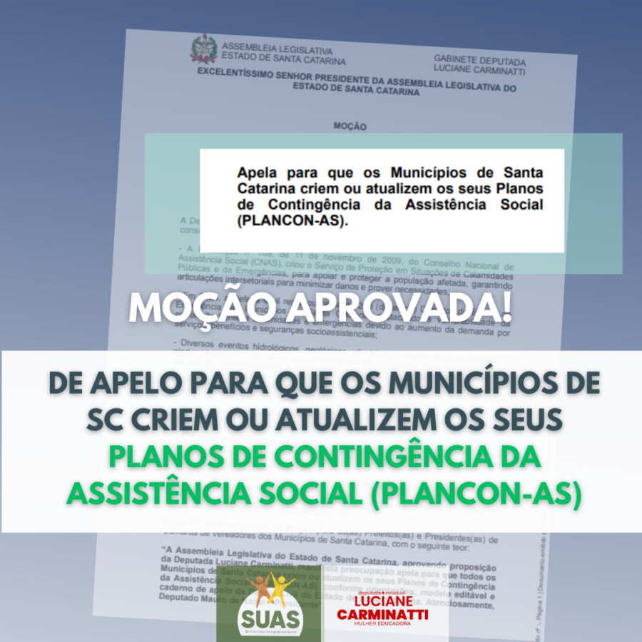 Luciane Carminatti aprova moção pedindo criação de Planos de Contingência de Assistência Social