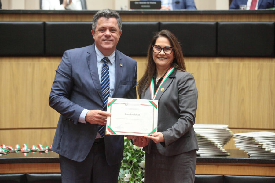 Ivan Naatz entrega Comenda do Legislativo à desembargadora Rosane Wolff