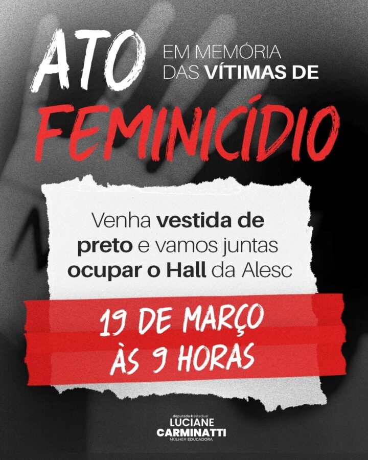 Em protesto contra feminicídios, Luciane Carminatti organiza ato na Alesc