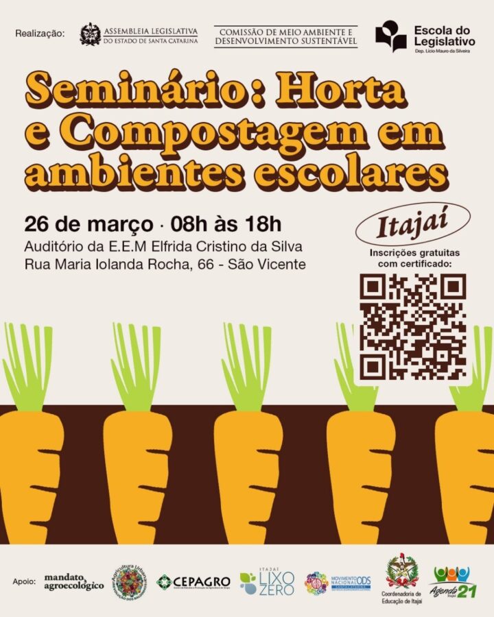 Seminário “Agroecologia nas escolas” vai ser realizado em diversas regiões de SC