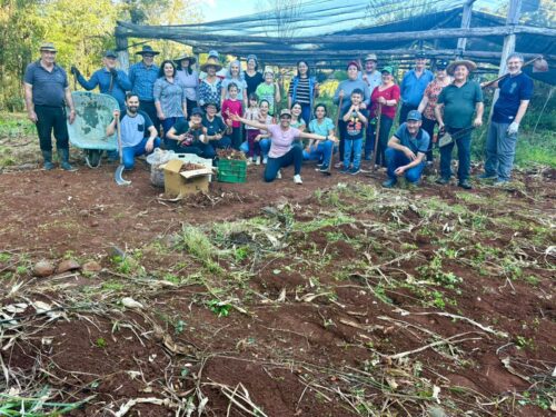 Mutirão no Oeste de SC revitaliza horto onde é construída agroindústria de plantas medicinais