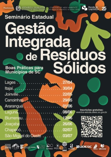 AVISO DE PAUTA: Em Itajaí, nesta quinta, “Seminário Estadual de Gestão Integrada de Resíduos Sólidos: boas práticas para municípios de SC”