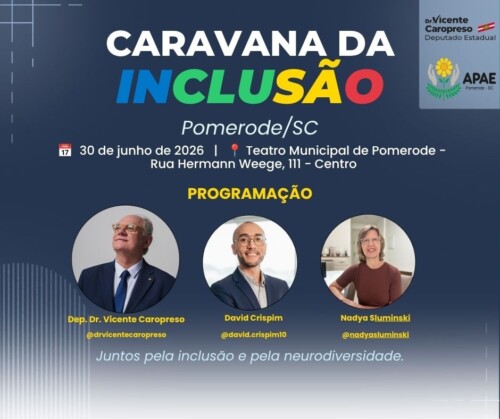 Caravana da Inclusão promove debate sobre acessibilidade, neurodiversidade e direitos, em Pomerode, nesta terça-feira (30) 